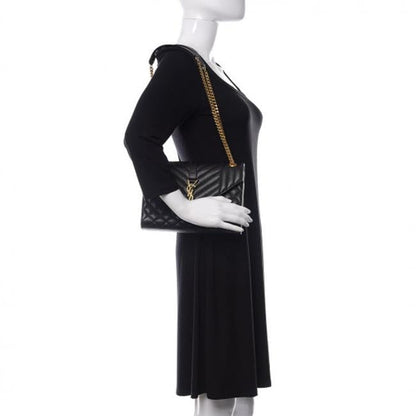 Saint Laurent Medium Envelope Monogram Matelasse Black Leather Shoulder Bag - image 2