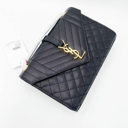 Saint Laurent Medium Envelope Monogram Matelasse Black Leather Shoulder Bag - image 8