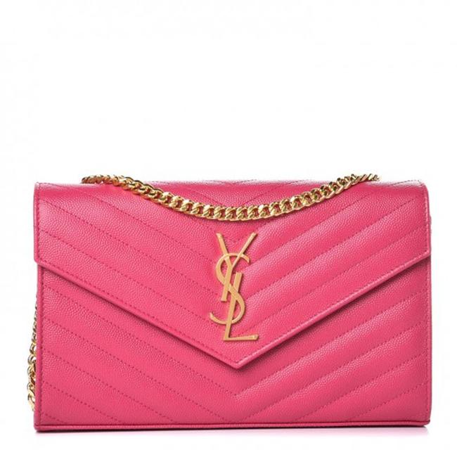 Saint Laurent Medium Wallet On A Chain Ghw Monogram Pink Leather Shoulder Bag - image 1