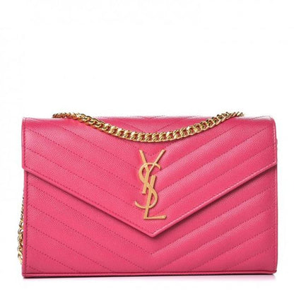 Saint Laurent Medium Wallet On A Chain Ghw Monogram Pink Leather Shoulder Bag - image 1