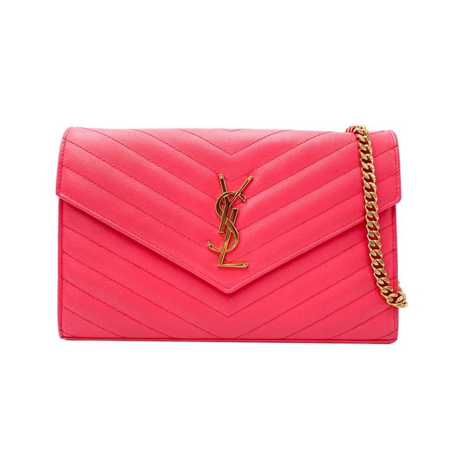 Saint Laurent Medium Wallet On A Chain Ghw Monogram Pink Leather Shoulder Bag - image 3