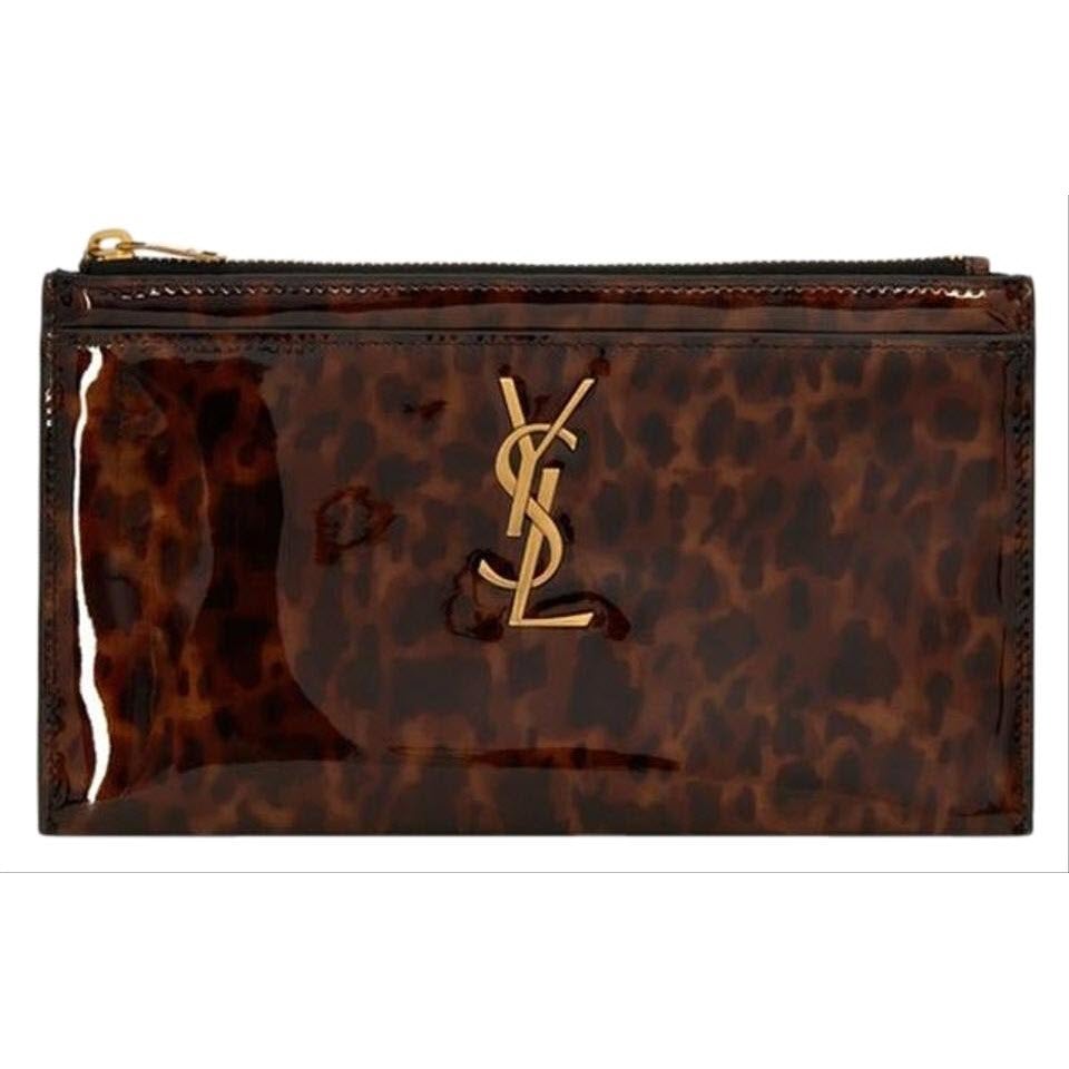 Saint Laurent Monogram Bill Pouch In Tortoiseshell Brown Patent Leather Clutch - photo 1
