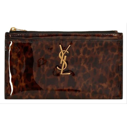 Saint Laurent Monogram Bill Pouch In Tortoiseshell Brown Patent Leather Clutch - photo 1