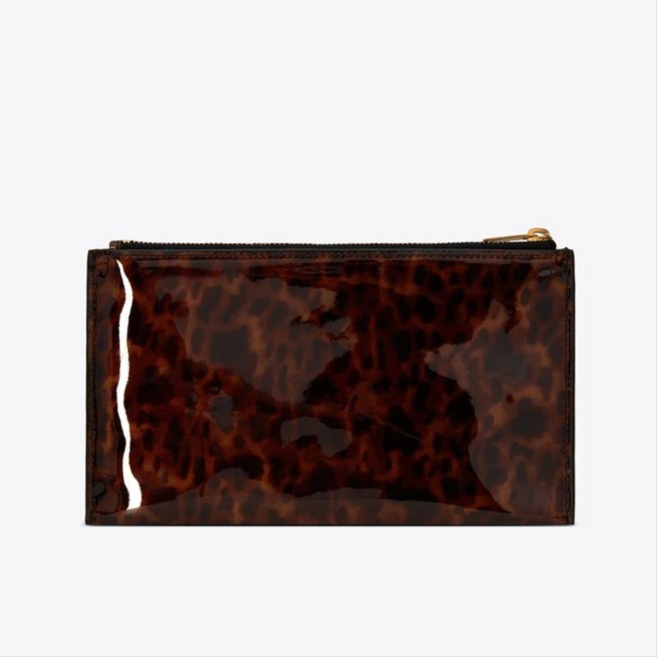 Saint Laurent Monogram Bill Pouch In Tortoiseshell Brown Patent Leather Clutch - photo 2