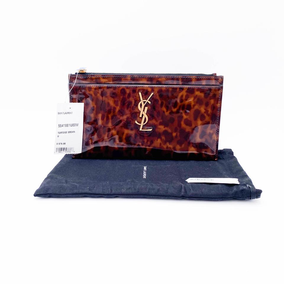 Saint Laurent Monogram Bill Pouch In Tortoiseshell Brown Patent Leather Clutch - photo 3