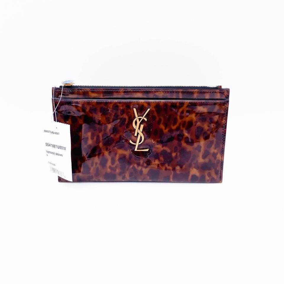 Saint Laurent Monogram Bill Pouch In Tortoiseshell Brown Patent Leather Clutch - photo 4
