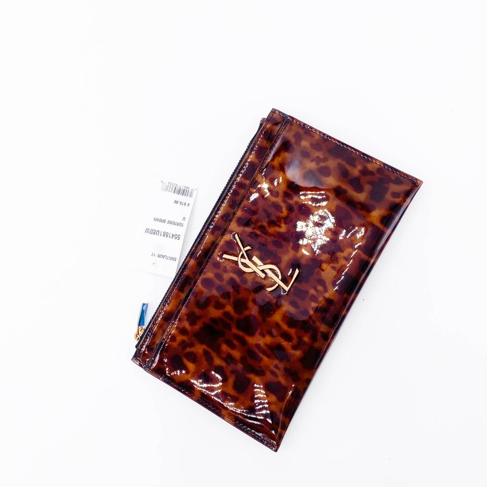 Saint Laurent Monogram Bill Pouch In Tortoiseshell Brown Patent Leather Clutch - photo 6