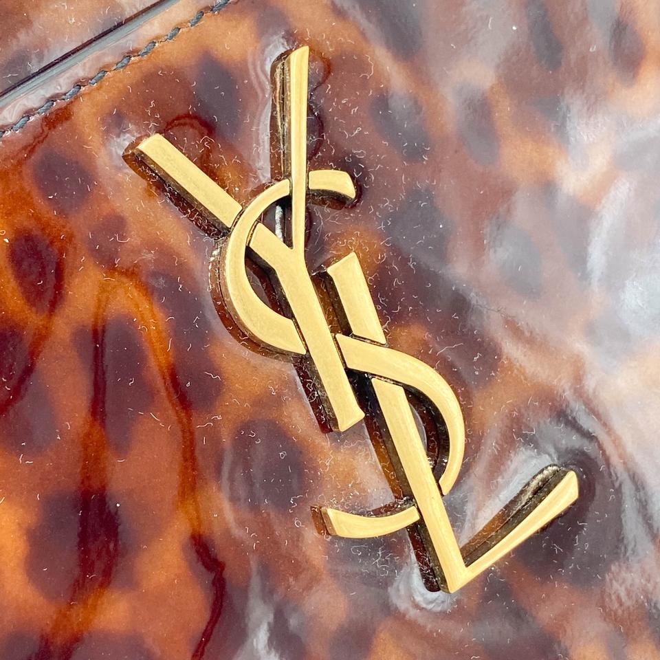 Saint Laurent Monogram Bill Pouch In Tortoiseshell Brown Patent Leather Clutch - photo 7