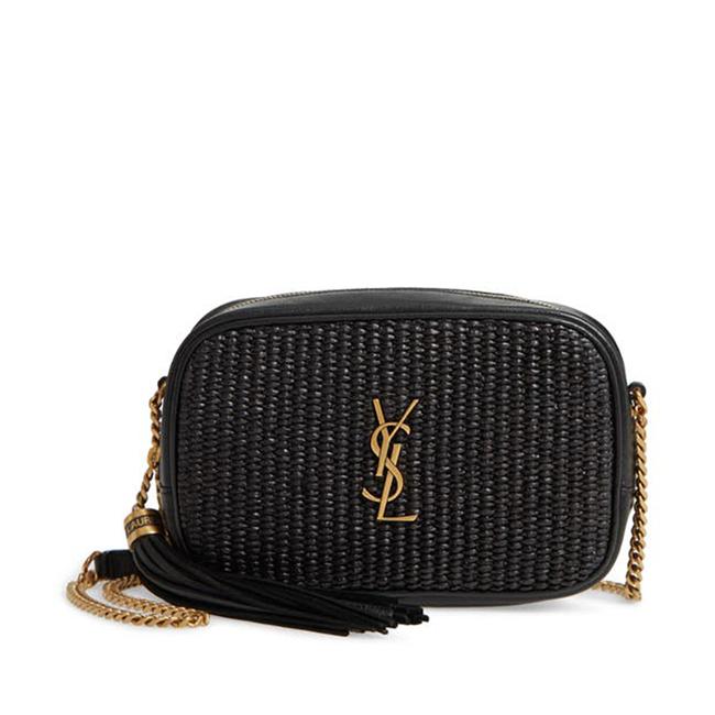 Saint Laurent Monogram Camera Lou Mini Raffia Black Leather Cross Body Bag - photo 1
