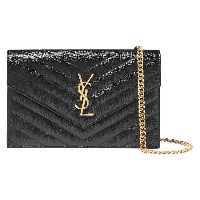 Saint Laurent Monogram Envelope Chain Wallet Clutch Ysl Woc In Grained Black Leather Cross Body Bag - image 1