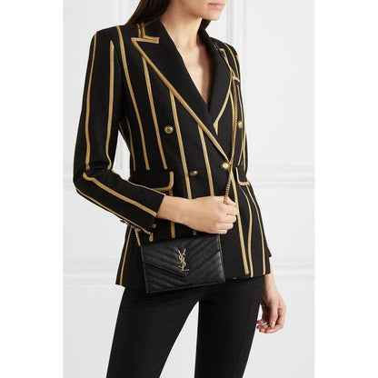 Saint Laurent Monogram Envelope Chain Wallet Clutch Ysl Woc In Grained Black Leather Cross Body Bag - image 2