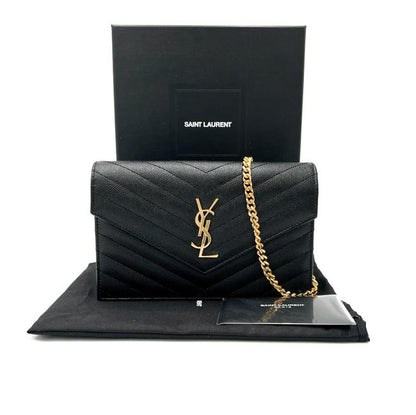 Saint Laurent Monogram Envelope Chain Wallet Clutch Ysl Woc In Grained Black Leather Cross Body Bag - image 3