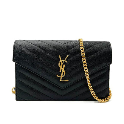 Saint Laurent Monogram Envelope Chain Wallet Clutch Ysl Woc In Grained Black Leather Cross Body Bag - image 4