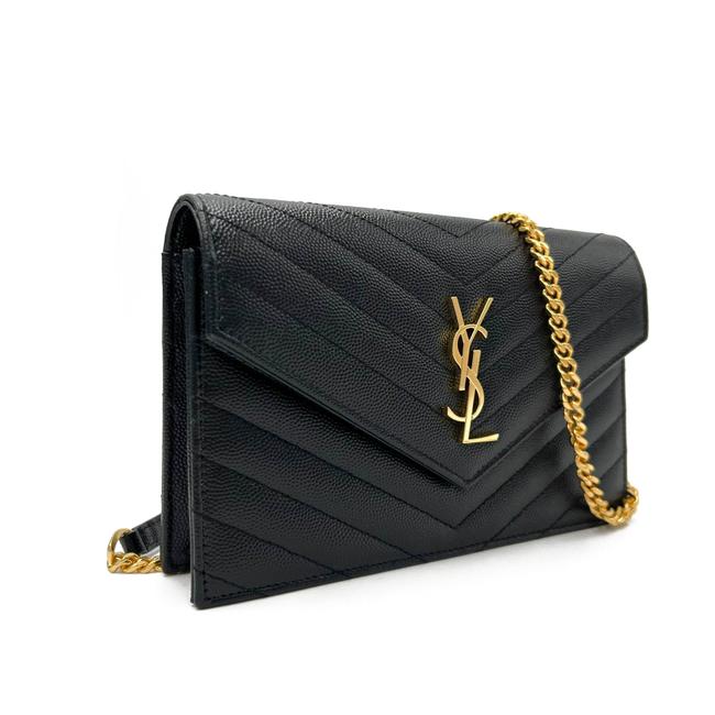 Saint Laurent Monogram Envelope Chain Wallet Clutch Ysl Woc In Grained Black Leather Cross Body Bag - image 5