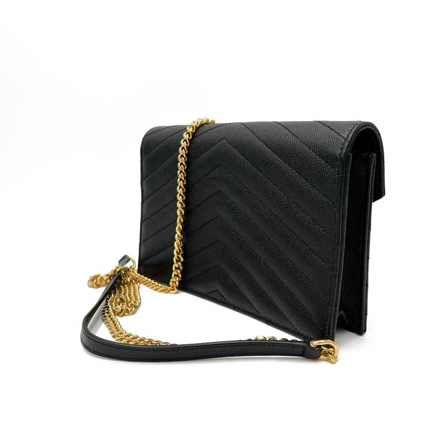 Saint Laurent Monogram Envelope Chain Wallet Clutch Ysl Woc In Grained Black Leather Cross Body Bag - image 6