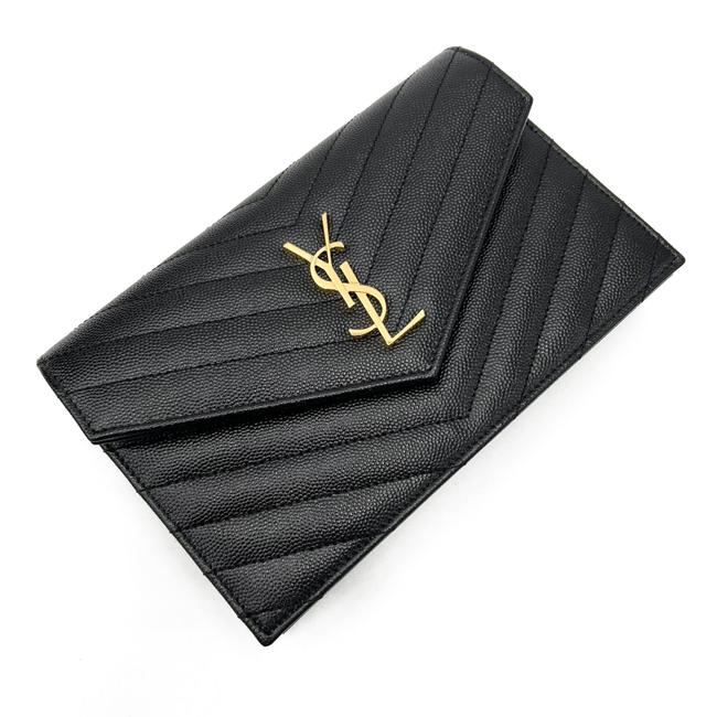 Saint Laurent Monogram Envelope Chain Wallet Clutch Ysl Woc In Grained Black Leather Cross Body Bag - image 7