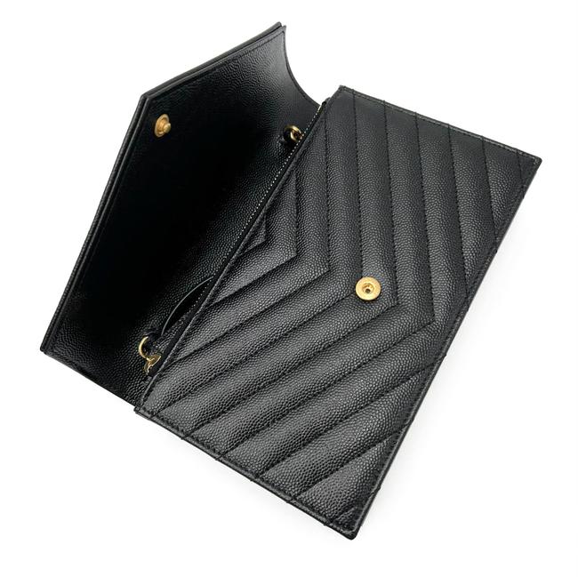 Saint Laurent Monogram Envelope Chain Wallet Clutch Ysl Woc In Grained Black Leather Cross Body Bag - image 8