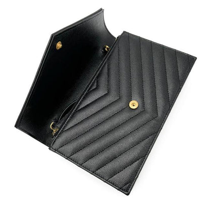 Saint Laurent Monogram Envelope Chain Wallet Clutch Ysl Woc In Grained Black Leather Cross Body Bag - image 8