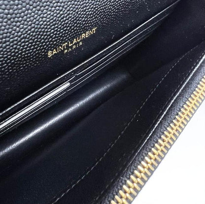 Saint Laurent Monogram Envelope Chain Wallet Clutch Ysl Woc In Grained Black Leather Cross Body Bag - image 10