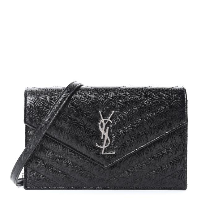 Saint Laurent Monogram Envelope Chain Wallet Grain De Poudre Matelasse Black Leather Cross Body Bag - image 1