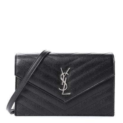 Saint Laurent Monogram Envelope Chain Wallet Grain De Poudre Matelasse Black Leather Cross Body Bag - image 1
