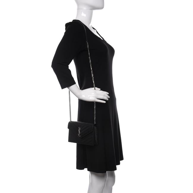 Saint Laurent Monogram Envelope Chain Wallet Grain De Poudre Matelasse Black Leather Cross Body Bag - image 2