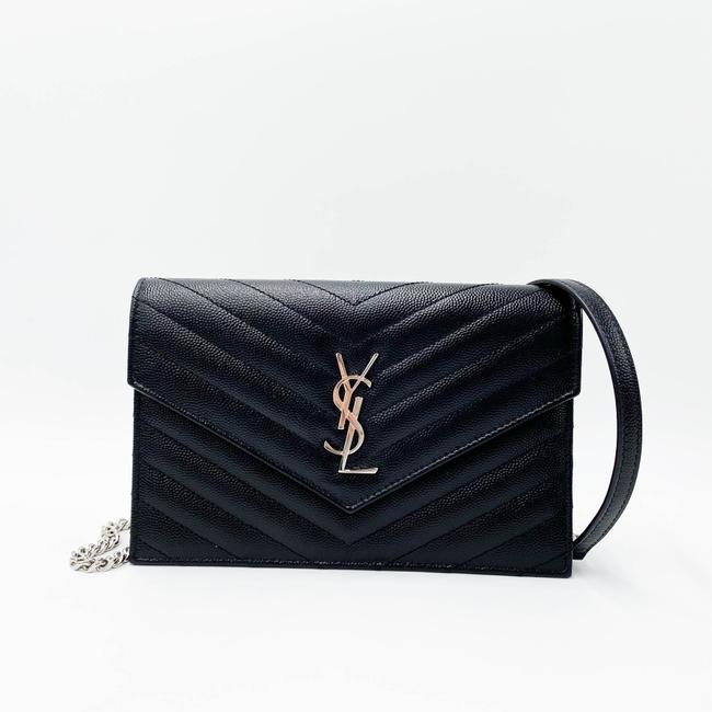Saint Laurent Monogram Envelope Chain Wallet Grain De Poudre Matelasse Black Leather Cross Body Bag - image 4
