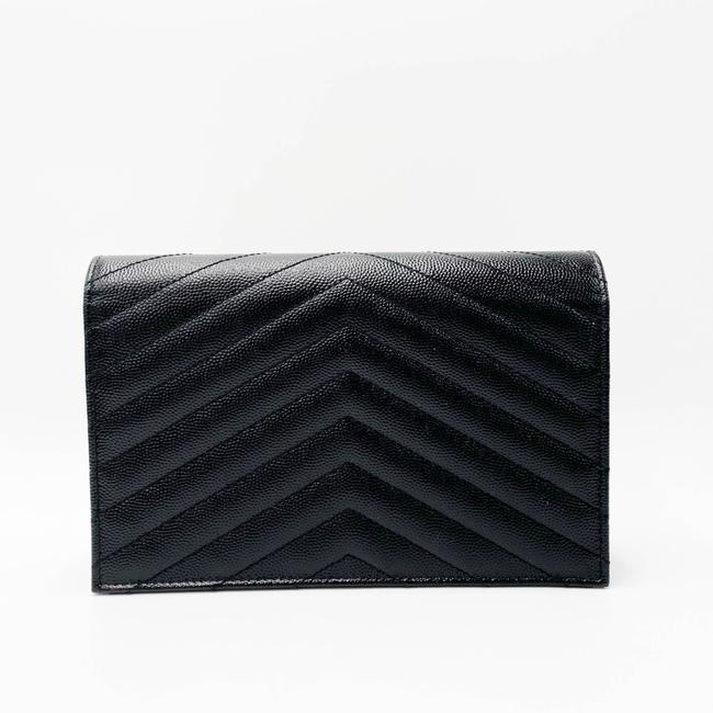 Saint Laurent Monogram Envelope Chain Wallet Grain De Poudre Matelasse Black Leather Cross Body Bag - image 5