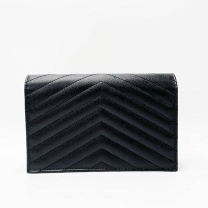 Saint Laurent Monogram Envelope Chain Wallet Grain De Poudre Matelasse Black Leather Cross Body Bag - image 5