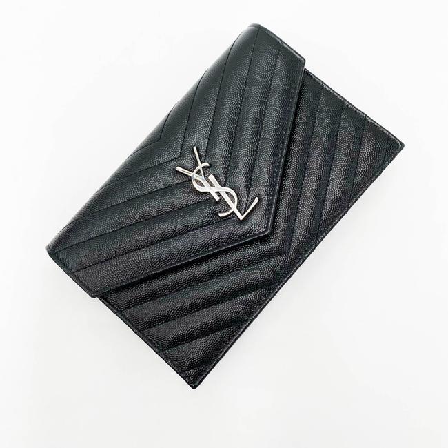 Saint Laurent Monogram Envelope Chain Wallet Grain De Poudre Matelasse Black Leather Cross Body Bag - image 7