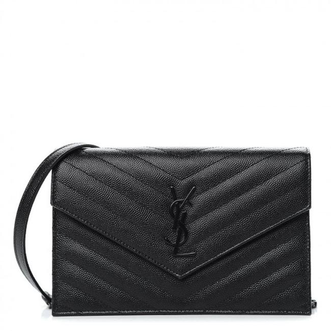 Saint Laurent Chain Wallet Monogram Envelope Grain De Poudre Matelasse Chevron Woc Black Leather Shoulder Bag - image 1