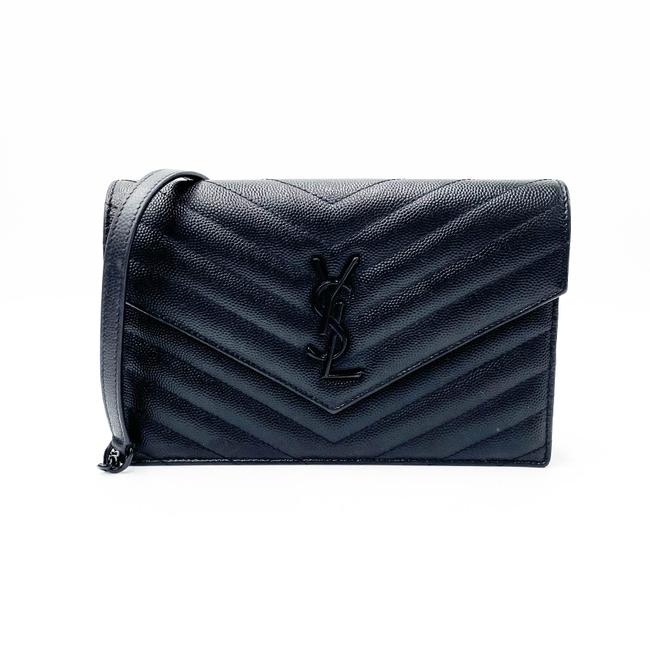 Saint Laurent Chain Wallet Monogram Envelope Grain De Poudre Matelasse Chevron Woc Black Leather Shoulder Bag - image 2