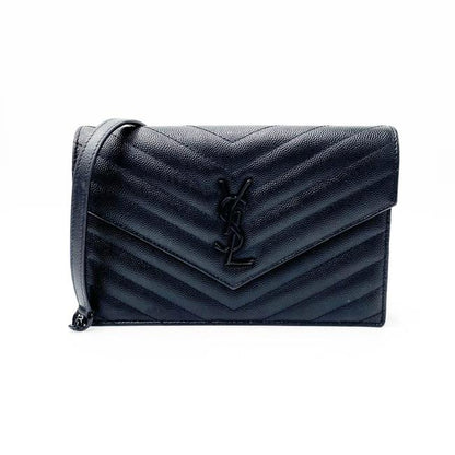 Saint Laurent Chain Wallet Monogram Envelope Grain De Poudre Matelasse Chevron Woc Black Leather Shoulder Bag - image 2