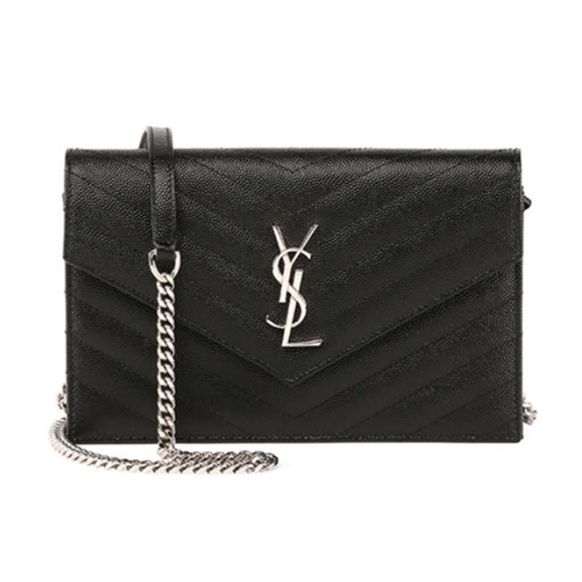 Saint Laurent Chain Wallet Monogram Envelope Grain De Poudre Matelasse Chevron Woc Black Leather Shoulder Bag - image 12