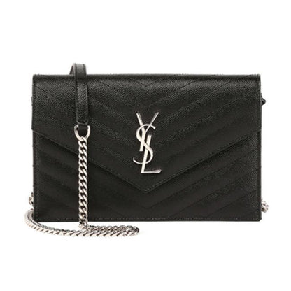 Saint Laurent Chain Wallet Monogram Envelope Grain De Poudre Matelasse Chevron Woc Black Leather Shoulder Bag - image 12