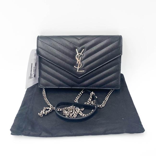 Saint Laurent Chain Wallet Monogram Envelope Grain De Poudre Matelasse Chevron Woc Black Leather Shoulder Bag - image 3
