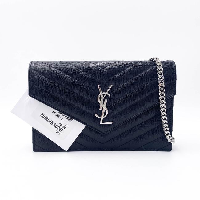 Saint Laurent Chain Wallet Monogram Envelope Grain De Poudre Matelasse Chevron Woc Black Leather Shoulder Bag - image 4