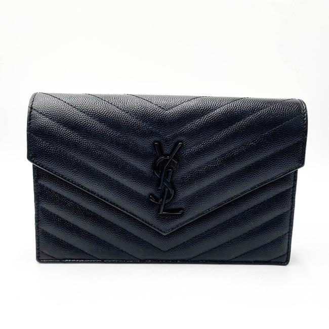 Saint Laurent Chain Wallet Monogram Envelope Grain De Poudre Matelasse Chevron Woc Black Leather Shoulder Bag - image 4