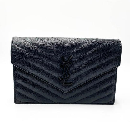 Saint Laurent Chain Wallet Monogram Envelope Grain De Poudre Matelasse Chevron Woc Black Leather Shoulder Bag - image 4