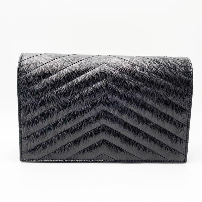 Saint Laurent Monogram Envelope Chain Wallet Grain De Poudre Matelasse Chevron Black Leather Shoulder Bag - image 5