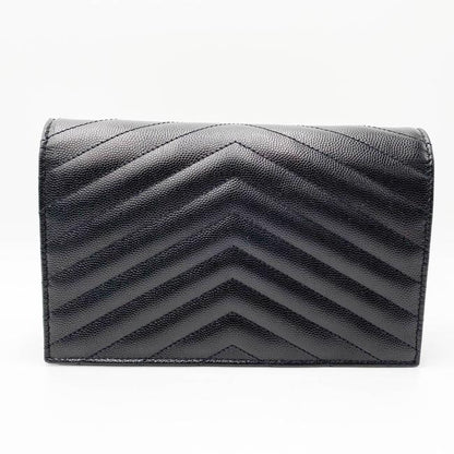 Saint Laurent Monogram Envelope Chain Wallet Grain De Poudre Matelasse Chevron Black Leather Shoulder Bag - image 5