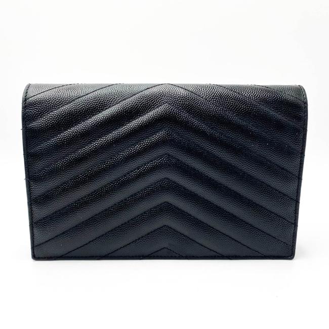 Saint Laurent Chain Wallet Monogram Envelope Grain De Poudre Matelasse Chevron Woc Black Leather Shoulder Bag - image 5