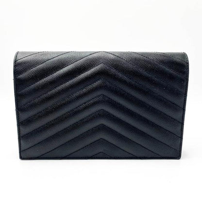 Saint Laurent Chain Wallet Monogram Envelope Grain De Poudre Matelasse Chevron Woc Black Leather Shoulder Bag - image 5