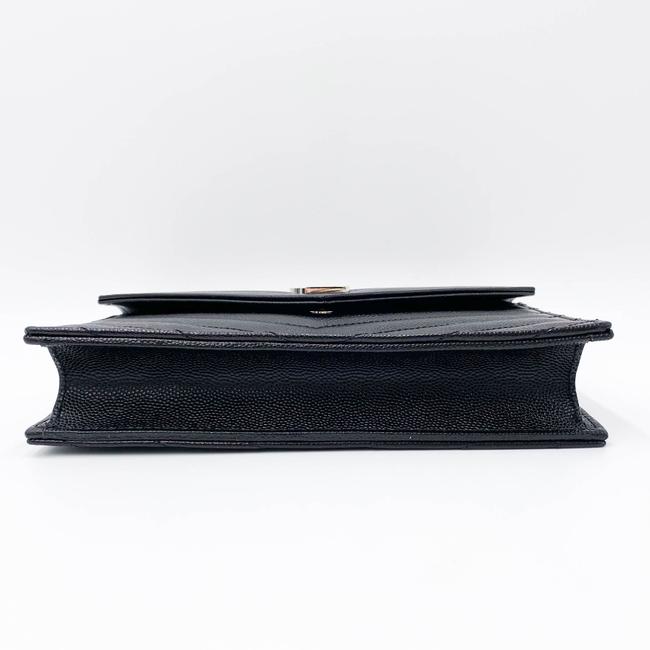 Saint Laurent Monogram Envelope Chain Wallet Grain De Poudre Matelasse Chevron Black Leather Shoulder Bag - image 6