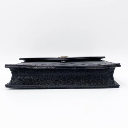 Saint Laurent Monogram Envelope Chain Wallet Grain De Poudre Matelasse Chevron Black Leather Shoulder Bag - image 6