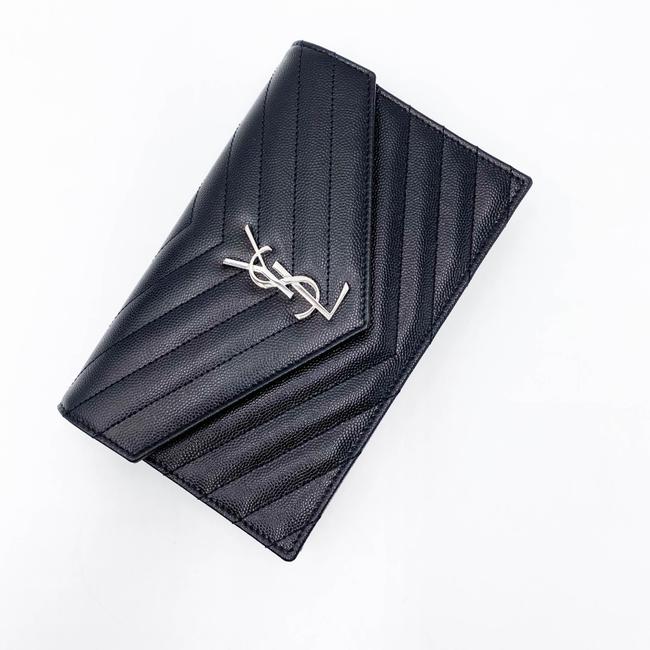 Saint Laurent Monogram Envelope Chain Wallet Grain De Poudre Matelasse Chevron Black Leather Shoulder Bag - image 7