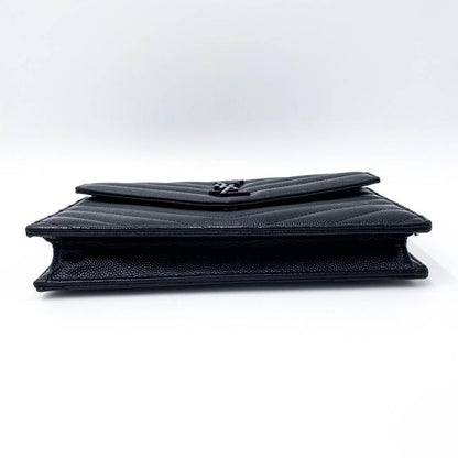 Saint Laurent Chain Wallet Monogram Envelope Grain De Poudre Matelasse Chevron Woc Black Leather Shoulder Bag - image 7