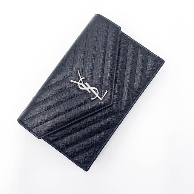 Saint Laurent Chain Wallet Monogram Envelope Grain De Poudre Matelasse Chevron Woc Black Leather Shoulder Bag - image 7