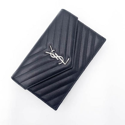 Saint Laurent Chain Wallet Monogram Envelope Grain De Poudre Matelasse Chevron Woc Black Leather Shoulder Bag - image 7