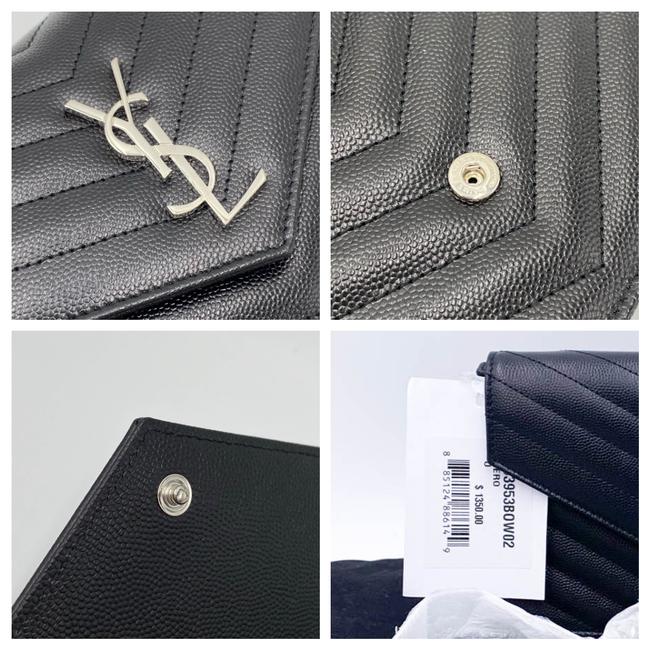 Saint Laurent Monogram Envelope Chain Wallet Grain De Poudre Matelasse Chevron Black Leather Shoulder Bag - image 8